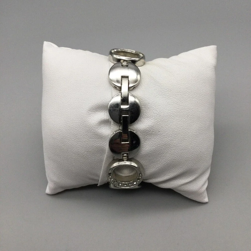 Gruen II Womens Watch 24mm Silver Dial Crystal Bezel GRF1501 Circle Link 6.75